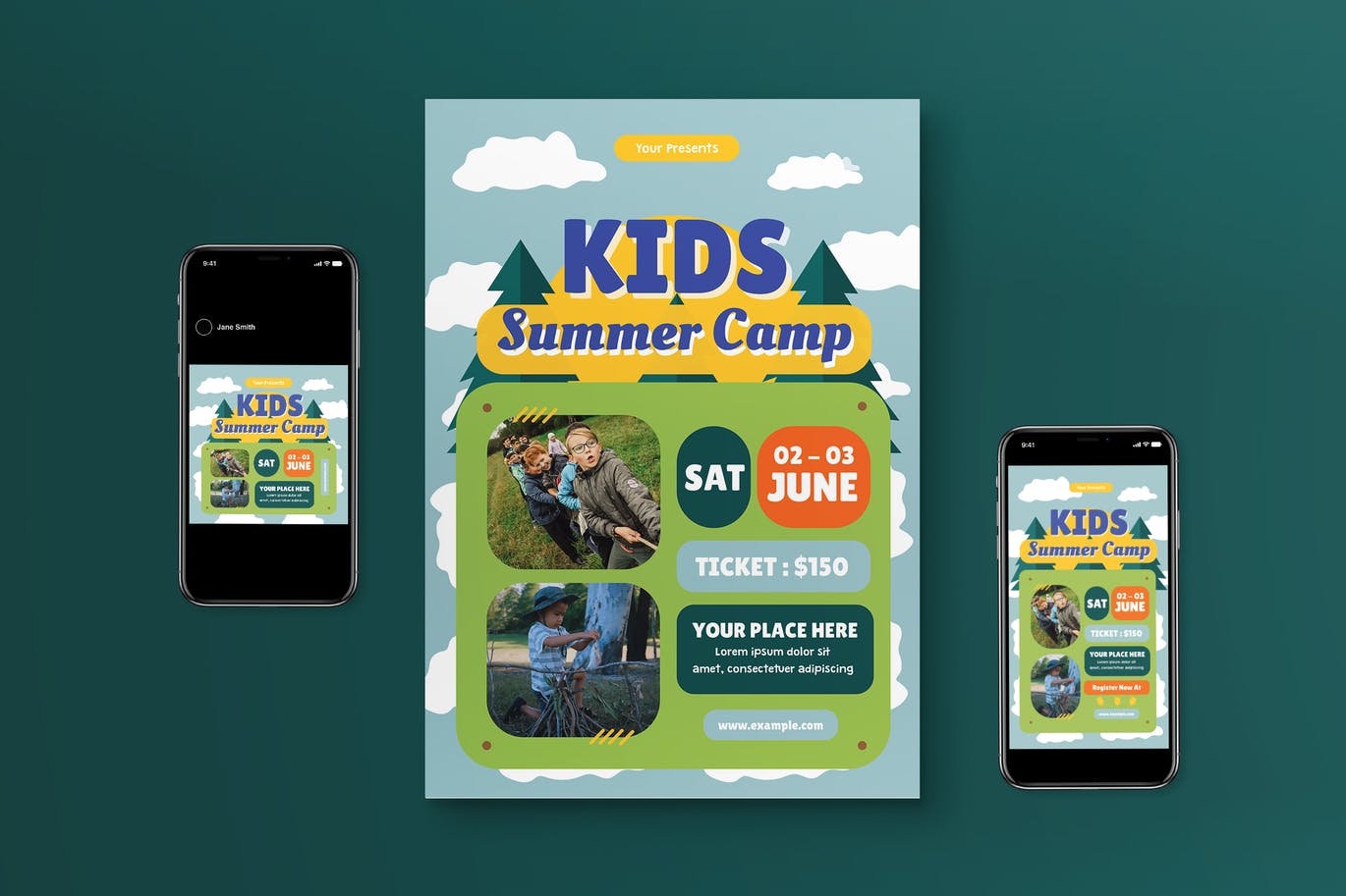 儿童夏令营传单素材 Kids Camp Flyer Set 设计素材 sucaiwan.com
