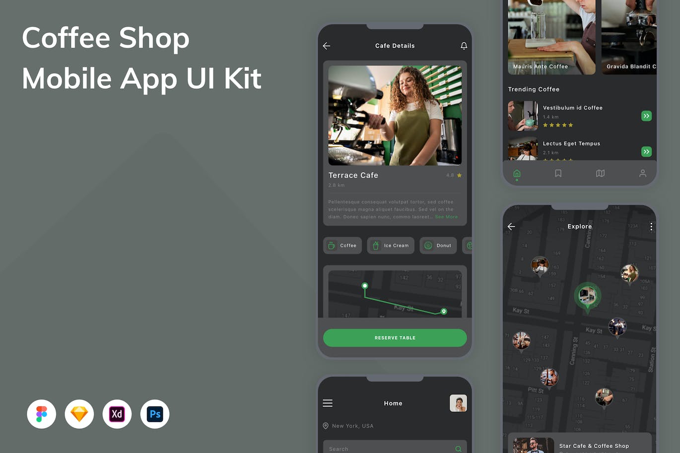 咖啡厅应用程序App界面设计UI套件 Coffee Shop Mobile App UI Kit APP UI sucaiwan.com