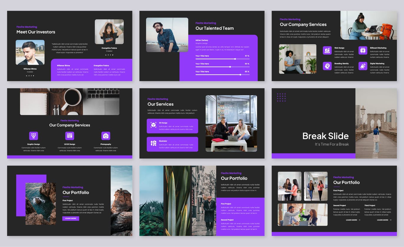 营销销售PPT幻灯片设计模板 Flexita – Marketing PowerPoint Template 幻灯图表 sucaiwan.com