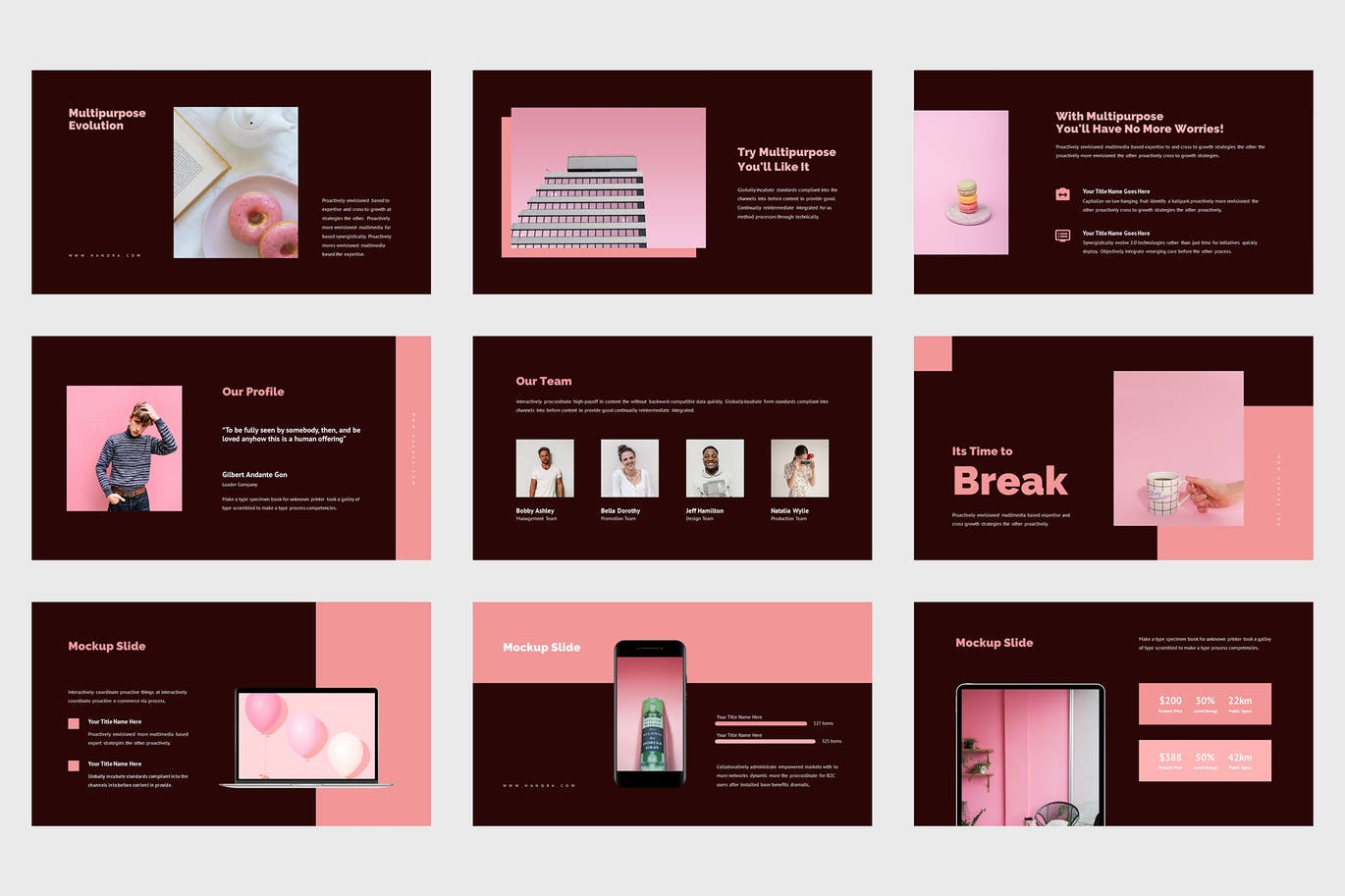 多用途粉色PPT设计模板 Hanora – Multipurposes Pink Powerpoint Template 幻灯图表 sucaiwan.com