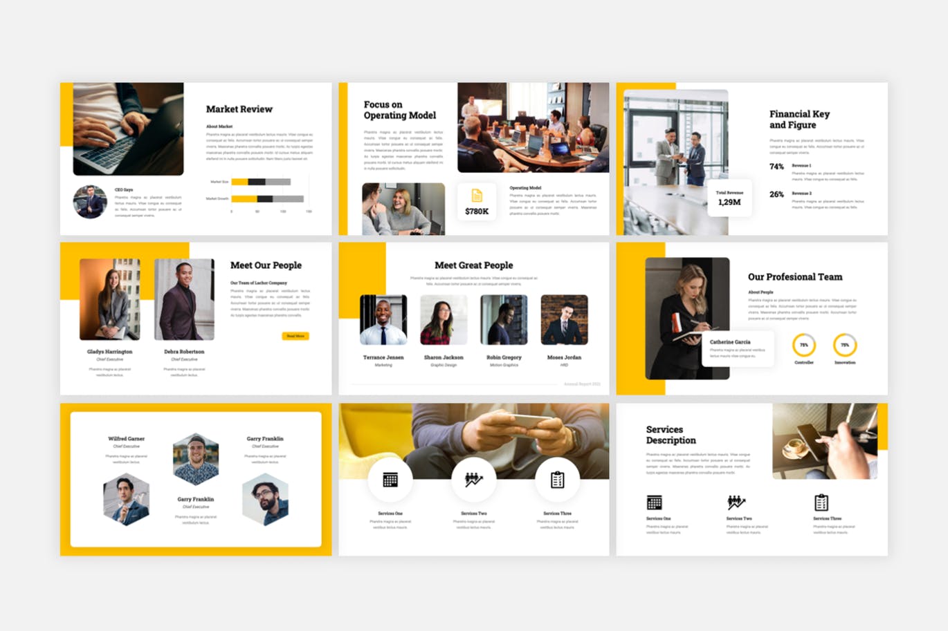 年度总结报告PPT幻灯片模板素材 Lachor – Annual Report PowerPoint Template 幻灯图表 sucaiwan.com