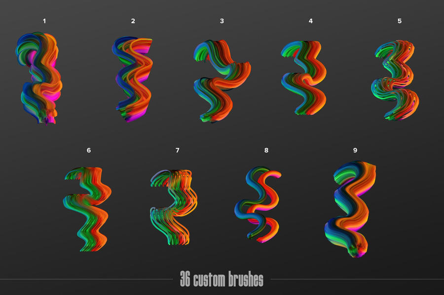 PS笔刷-3D彩色抽象PS画笔笔刷素材 笔刷资源 sucaiwan.com