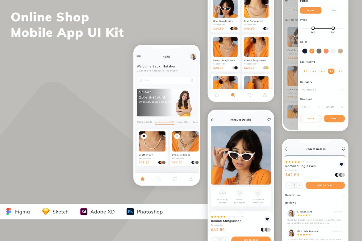网上商店电商App应用程序UI设计模板套件 Online Shop Mobile App UI Kit APP UI sucaiwan.com