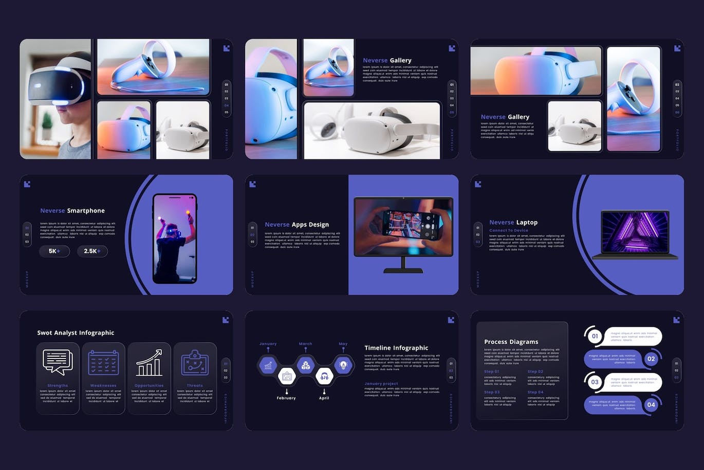 VR/元宇宙PPT设计模板 Neverse – Metaverse PowerPoint Template 幻灯图表 sucaiwan.com