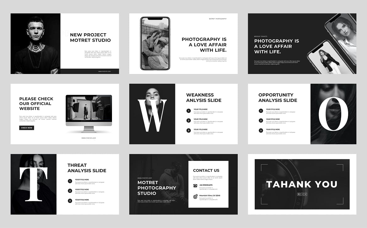 摄影工作室PPT演示文稿 Motret – Photography Studio Powerpoint Template 幻灯图表 sucaiwan.com