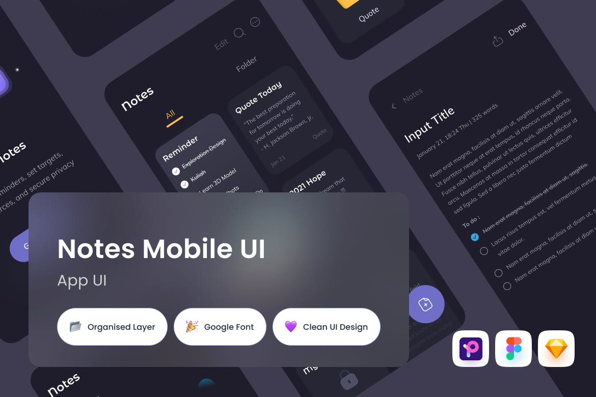 笔记移动App应用程序设计模板 Notes App UI APP UI sucaiwan.com