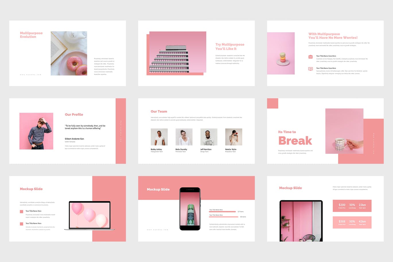 多用途粉色PPT设计模板 Hanora – Multipurposes Pink Powerpoint Template 幻灯图表 sucaiwan.com