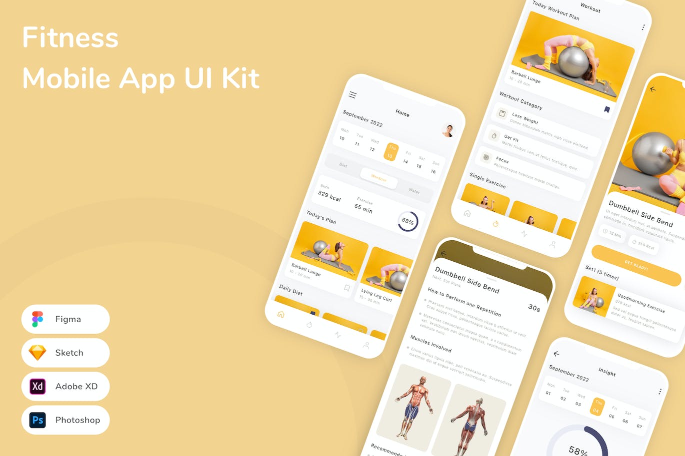 健身App手机应用程序UI设计素材 Fitness Mobile App UI Kit APP UI sucaiwan.com