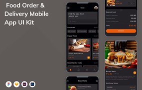 食品订单配送App应用程序UI设计模板套件 Food Order & Delivery Mobile App UI Kit