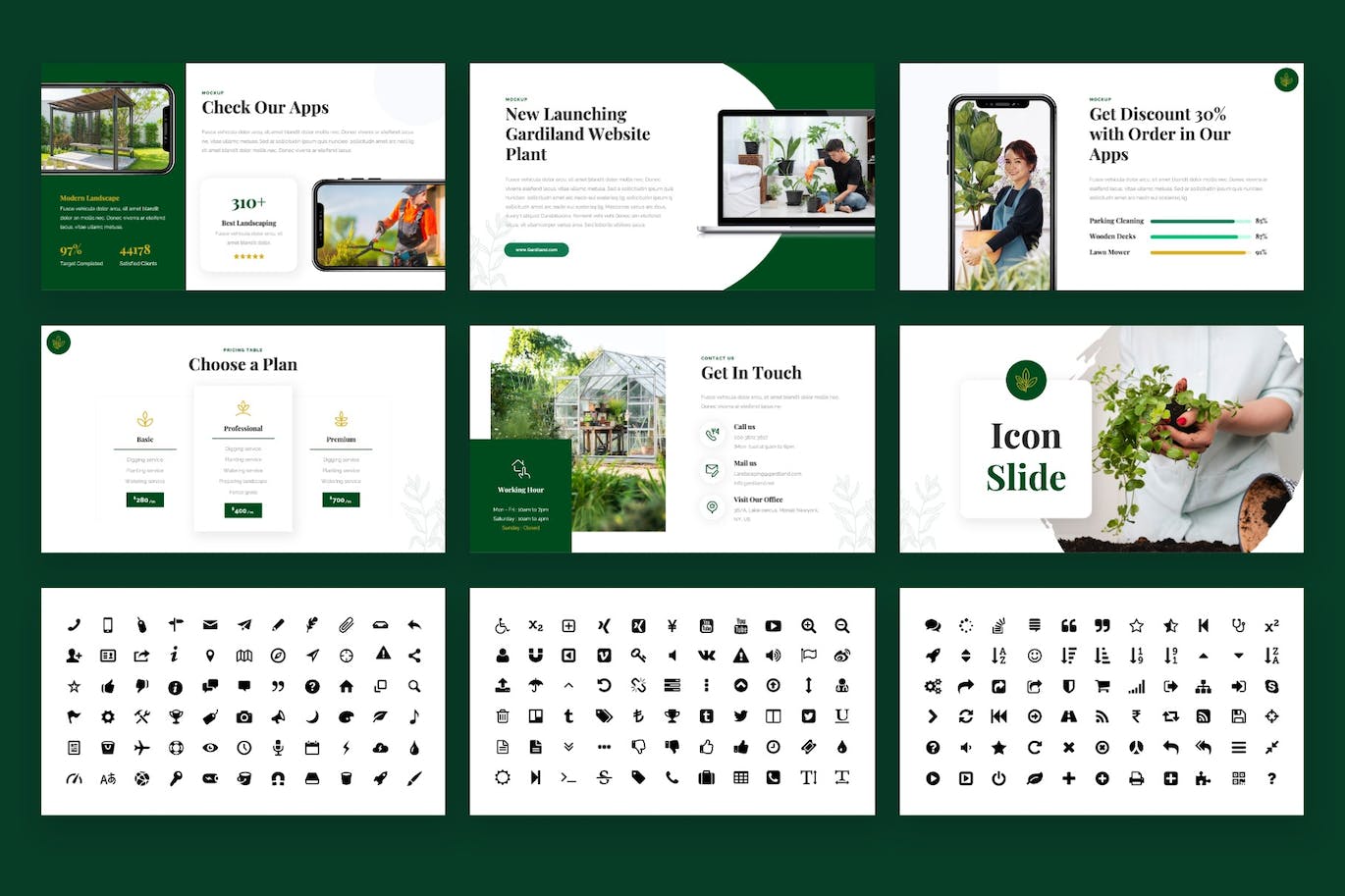 草坪和园林绿化PPT幻灯片设计模板 GARDILAND – Lawn & Landscaping Powerpoint Template 幻灯图表 sucaiwan.com