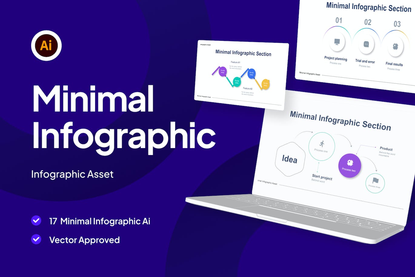 极简步骤流程信息图表素材 Minimal Infographic Asset Illustrator 幻灯图表 sucaiwan.com