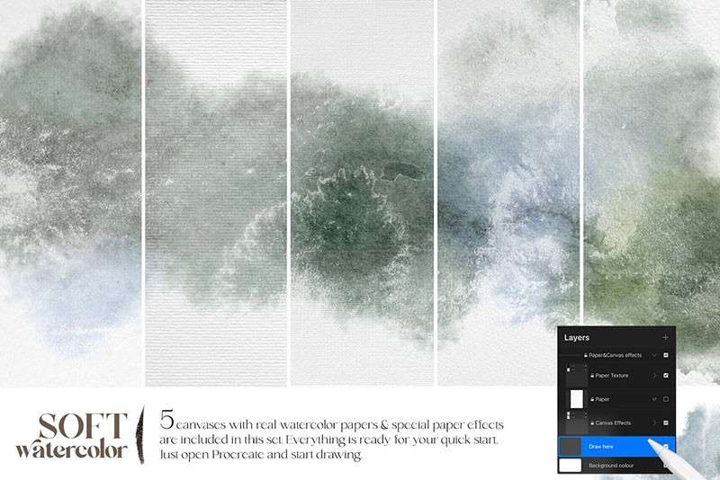 柔和的水彩插画Procreate笔刷 笔刷资源 sucaiwan.com