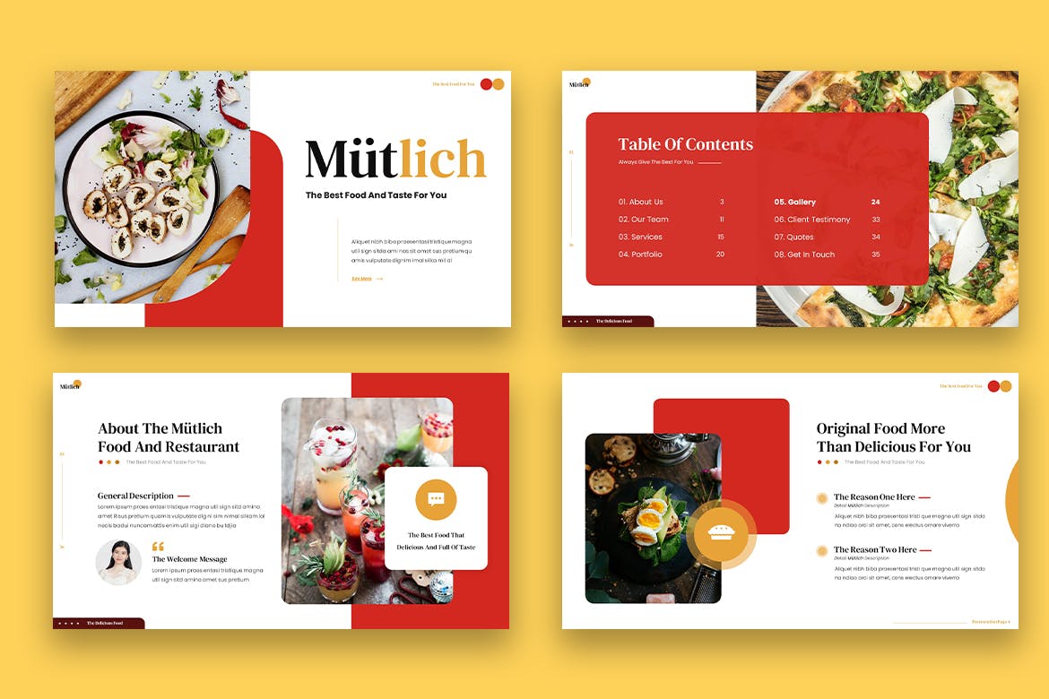 美食食品展示PPT幻灯片模板下载 Mutlich – Food Powerpoint 幻灯图表 sucaiwan.com