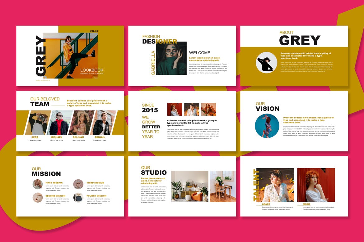 Lookbook时装图册演示PPT模板 Grey Lookbook – Powerpoint Template 幻灯图表 sucaiwan.com