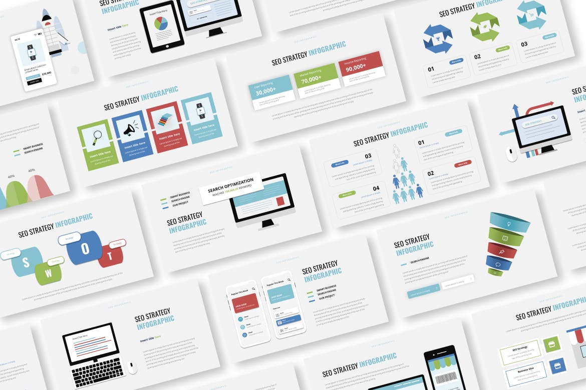 SEO策略信息图表PPT素材 SEO Strategy Infographic Powerpoint Template 幻灯图表 sucaiwan.com