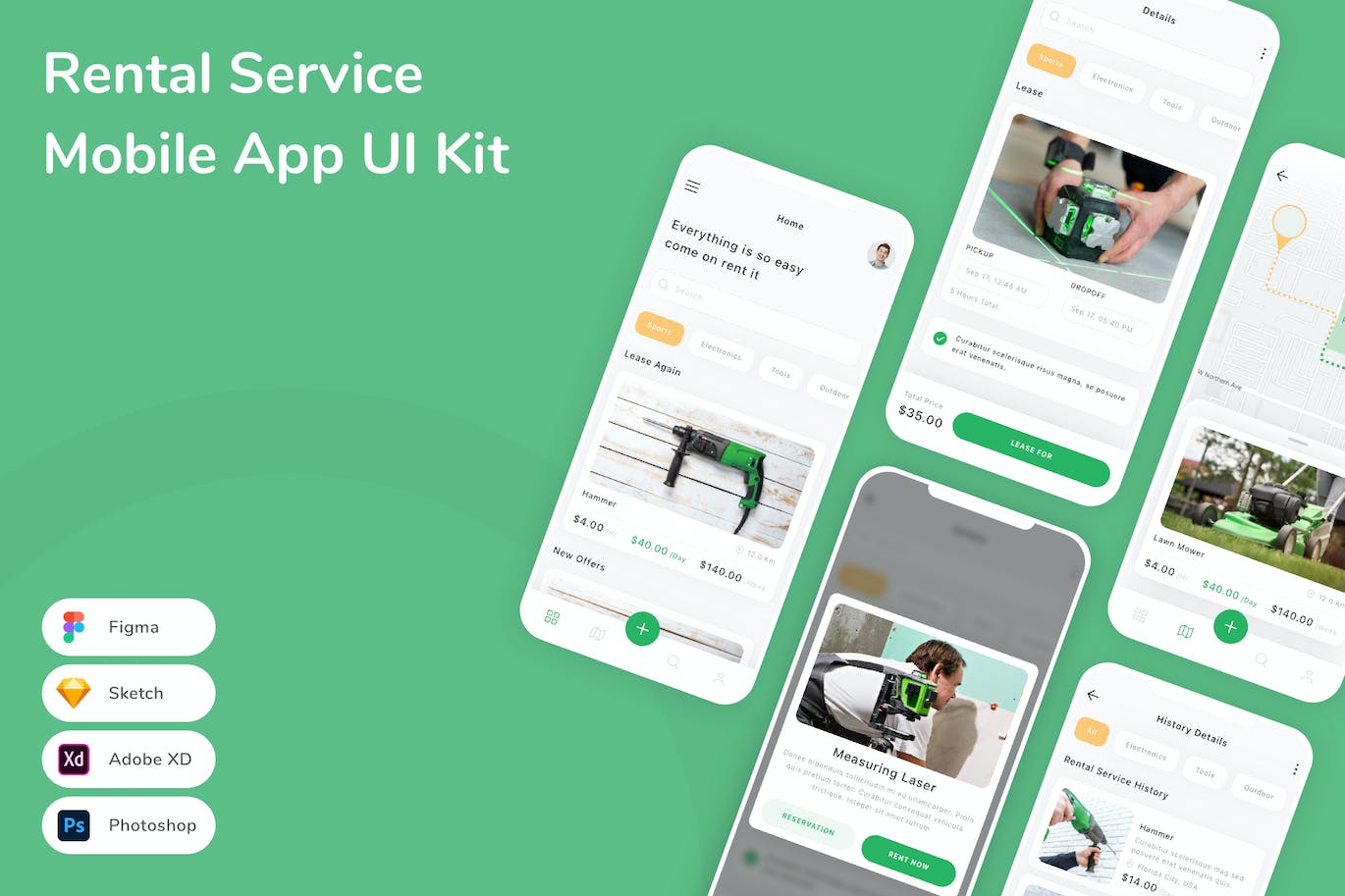 租赁租借服务App手机应用程序UI设计素材 Rental Service Mobile App UI Kit APP UI sucaiwan.com