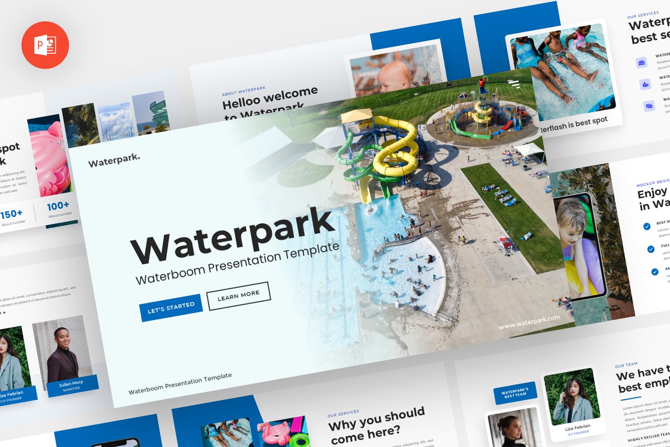 水上乐园推广PowerPoint演示模板 Waterpark – Waterboom Powerpoint Template 幻灯图表 sucaiwan.com