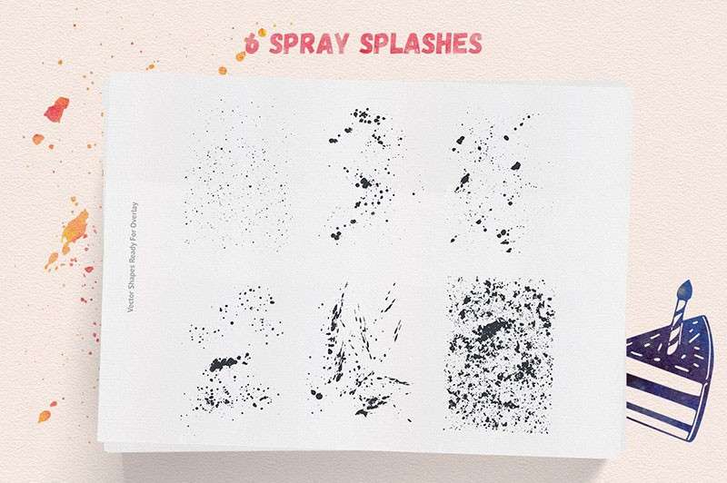 水彩墨迹艺术效果AI+PS笔刷套件 笔刷资源 sucaiwan.com