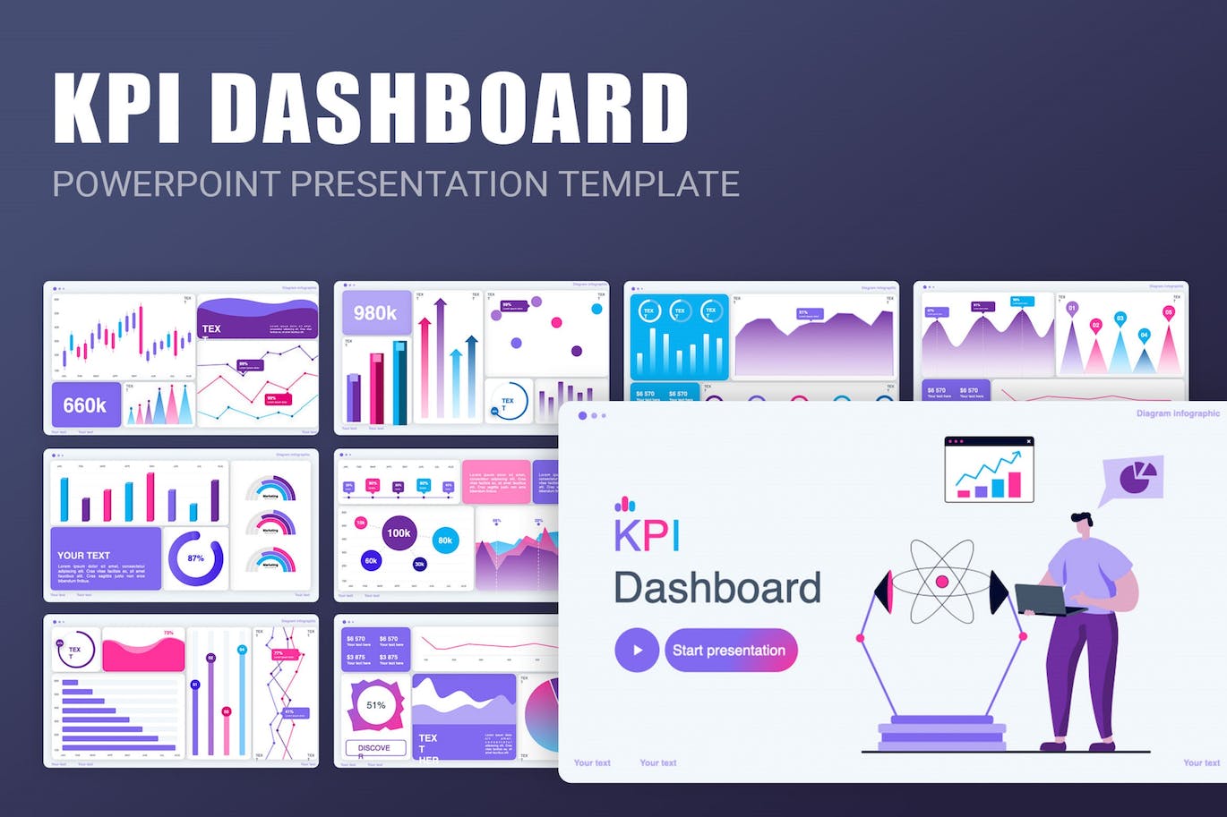 KPI数据仪表盘演示文稿PPT模板 KPI Dashboard PowerPoint Template 幻灯图表 sucaiwan.com