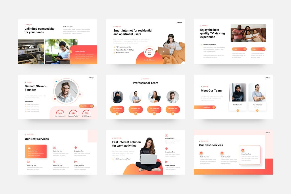 互联网提供商和电信PPT创意模板 Netgen – Internet Provider & Telecom PowerPoint 幻灯图表 sucaiwan.com