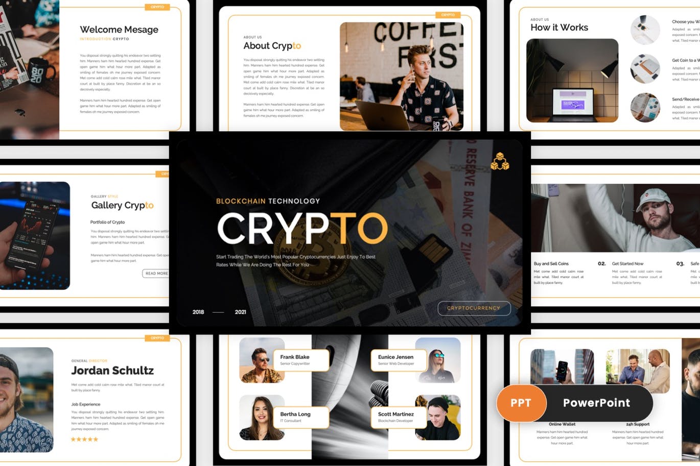 数字货币推广PPT设计模板 Crypto – Cryptocurrency PowerPoint Template 幻灯图表 sucaiwan.com