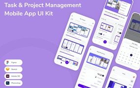 任务和项目管理App应用程序UI设计模板套件 Task & Project Management Mobile App UI Kit
