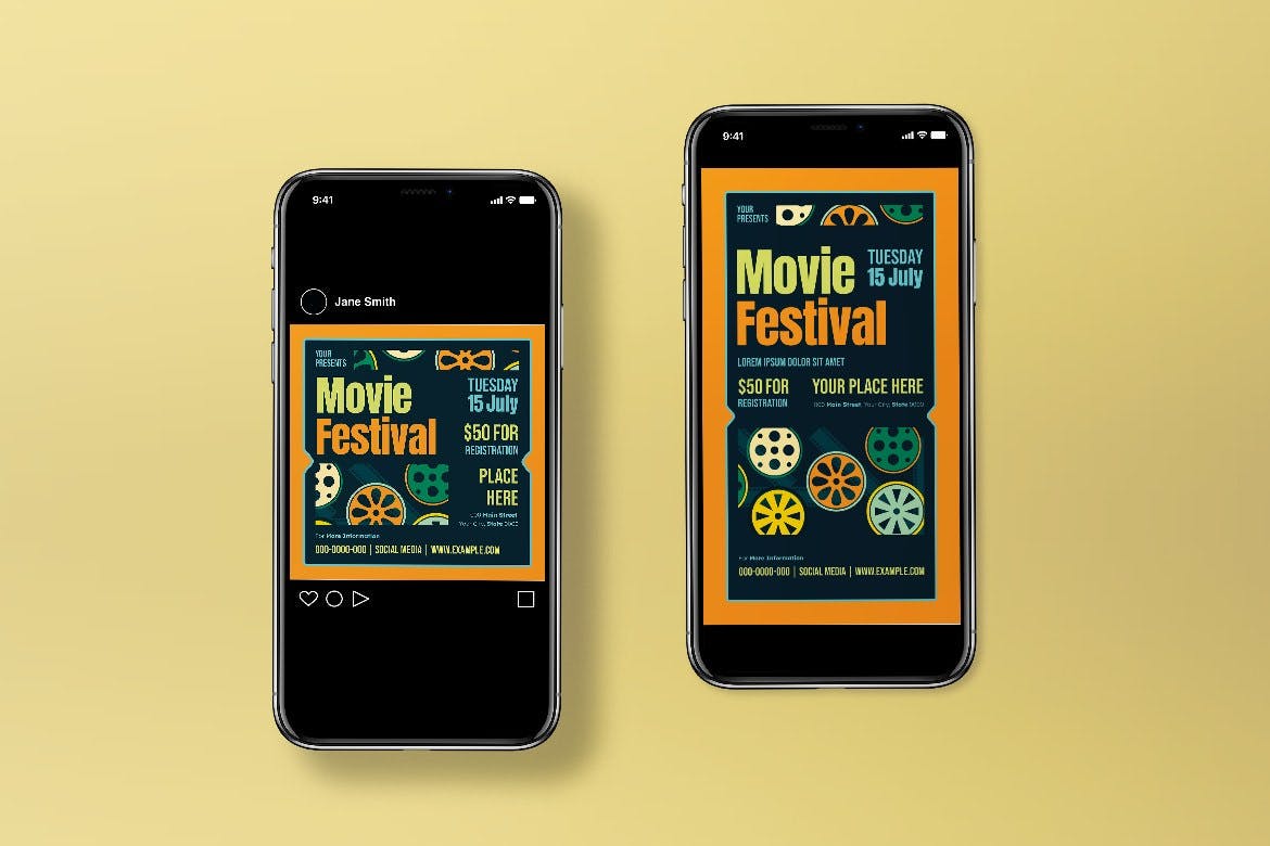 电影节海报模板下载 Movie Festival Flyer Set 设计素材 sucaiwan.com