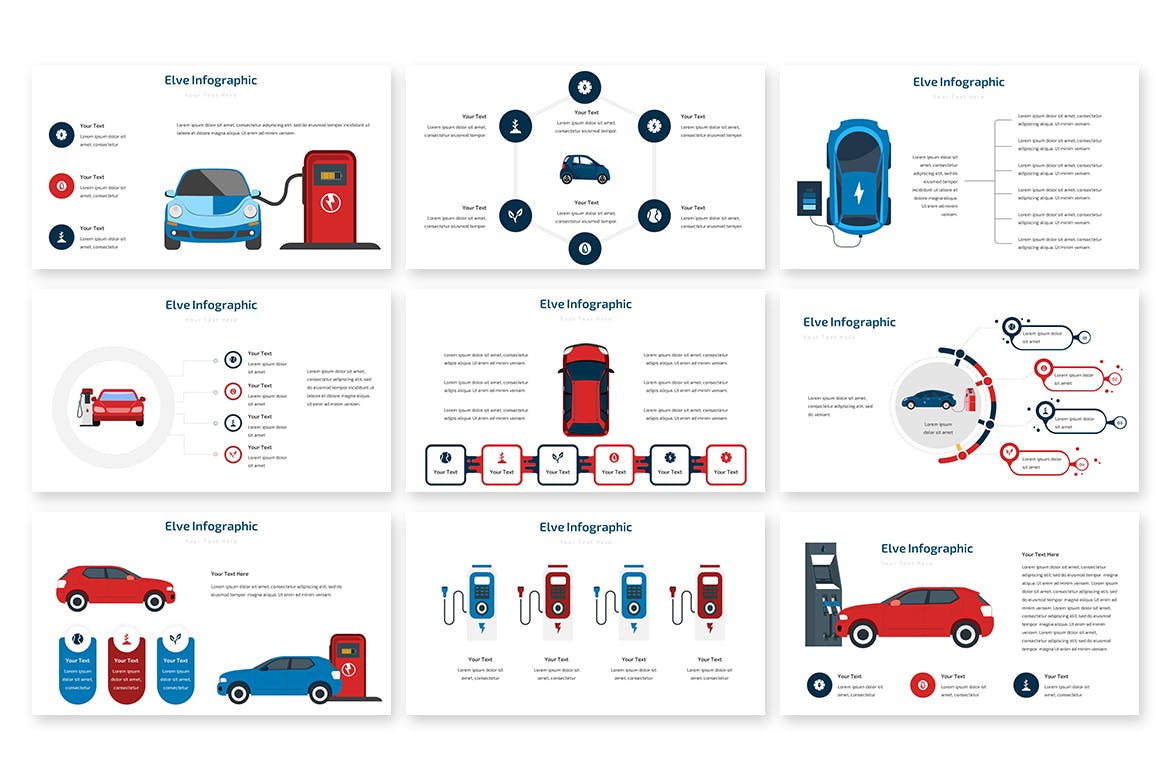 汽车充电信息图表PPT幻灯片模板素材 Elve Infographic – Powerpoint Template 幻灯图表 sucaiwan.com