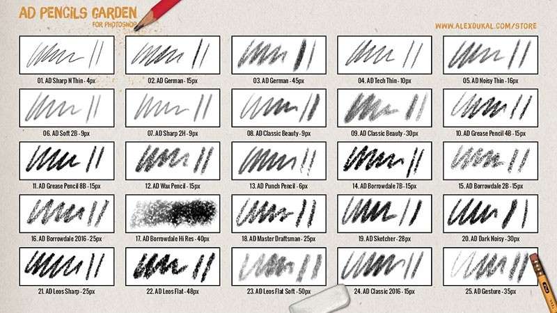 100+铅笔速写PS笔刷工具，TPL格式 笔刷资源 sucaiwan.com