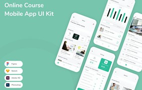 在线课程App手机应用程序UI设计素材 Online Course Mobile App UI Kit