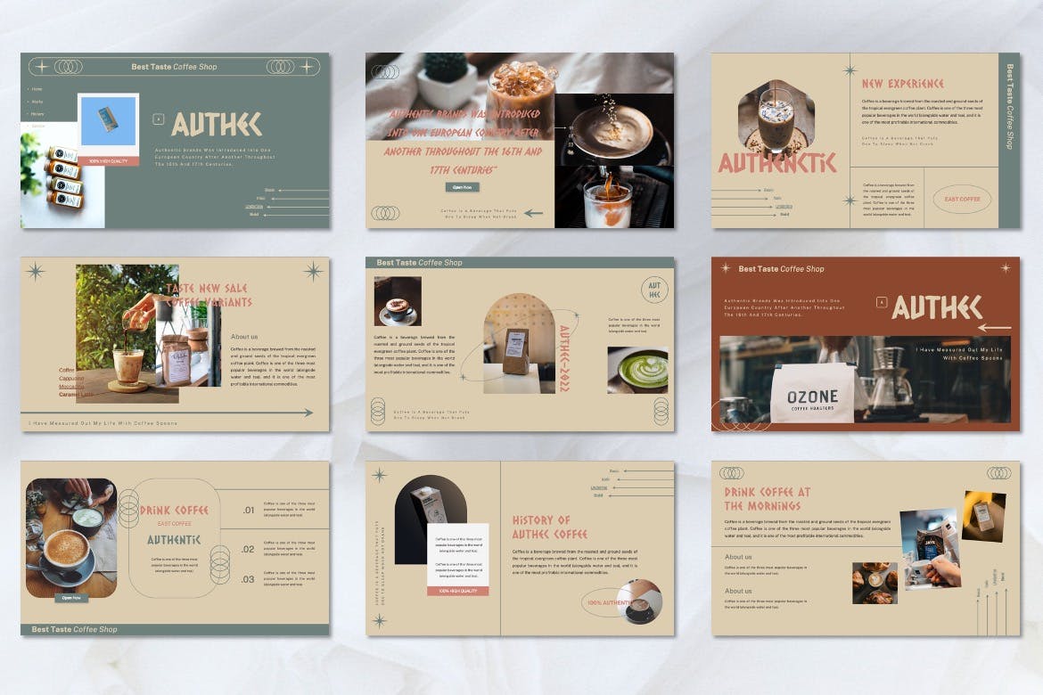 咖啡品牌PPT素材 Authec – Authentic Brands Powerpoint Template 幻灯图表 sucaiwan.com