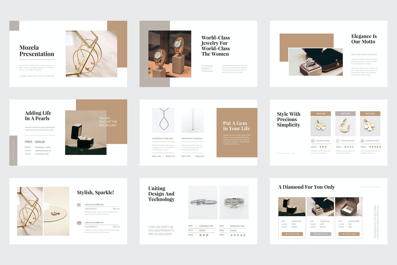 珠宝首饰品牌PowerPoint演示文稿模板 Mozela – Jewerly Catalogue Powerpoint Template 幻灯图表 第7张-素材湾丨精选海外优质设计素材资源 珠宝首饰品牌PowerPoint演示文稿模板 Mozela – Jewerly Catalogue Powerpoint Template 幻灯图表 sucaiwan.com