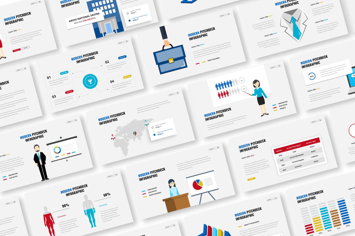 现代演讲信息图表PPT演示文稿 Modern Pitchdeck Infographic Powerpoint Template 幻灯图表 sucaiwan.com