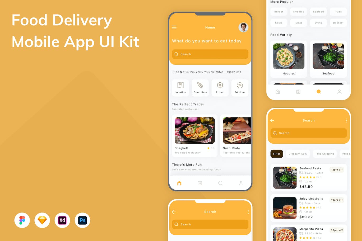 食品配送App手机应用程序UI设计素材 Food Delivery Mobile App UI Kit APP UI sucaiwan.com