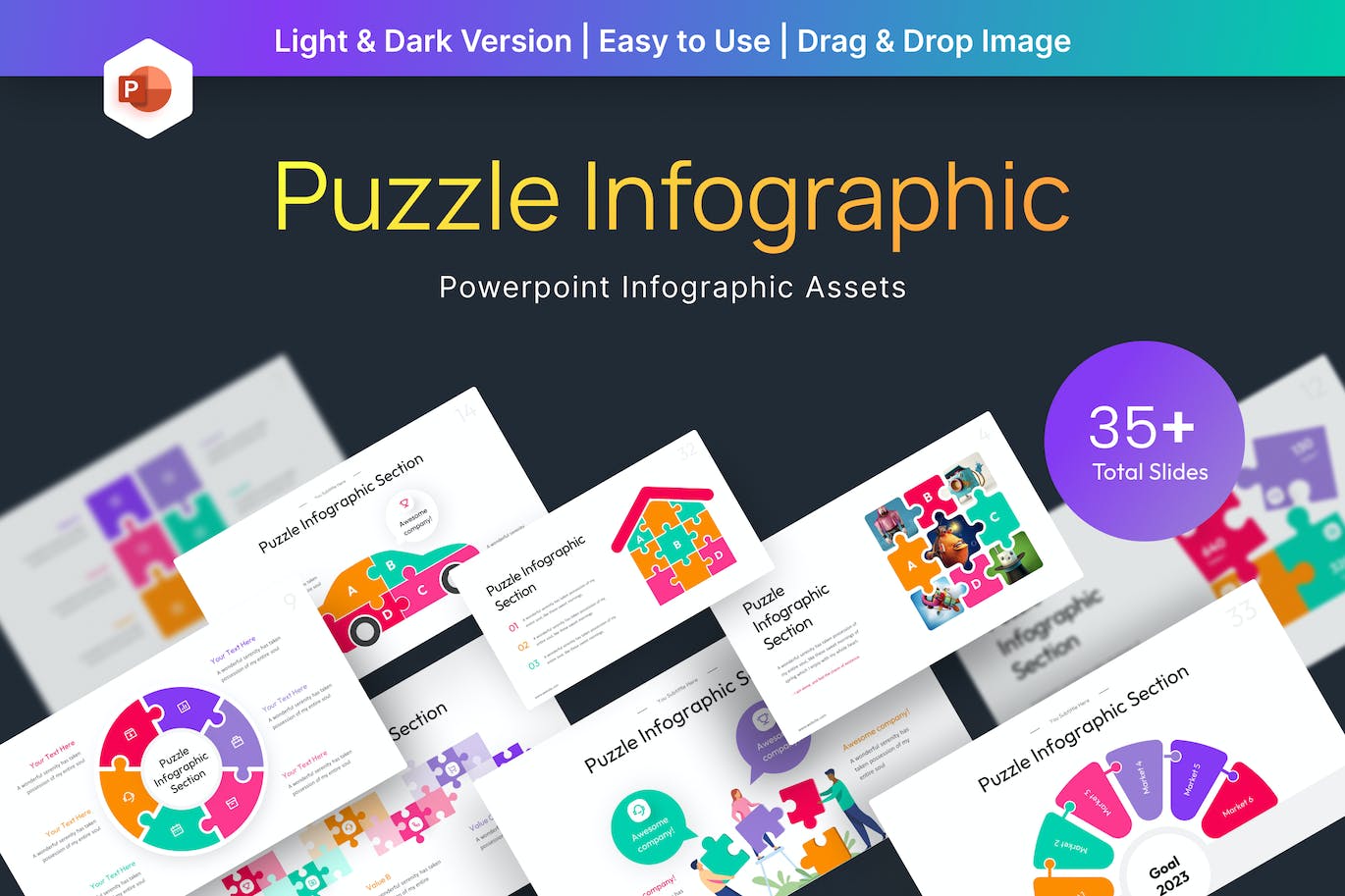 拼图信息图表PPT幻灯片模板下载 Puzzle Infographic PowerPoint Template 幻灯图表 sucaiwan.com