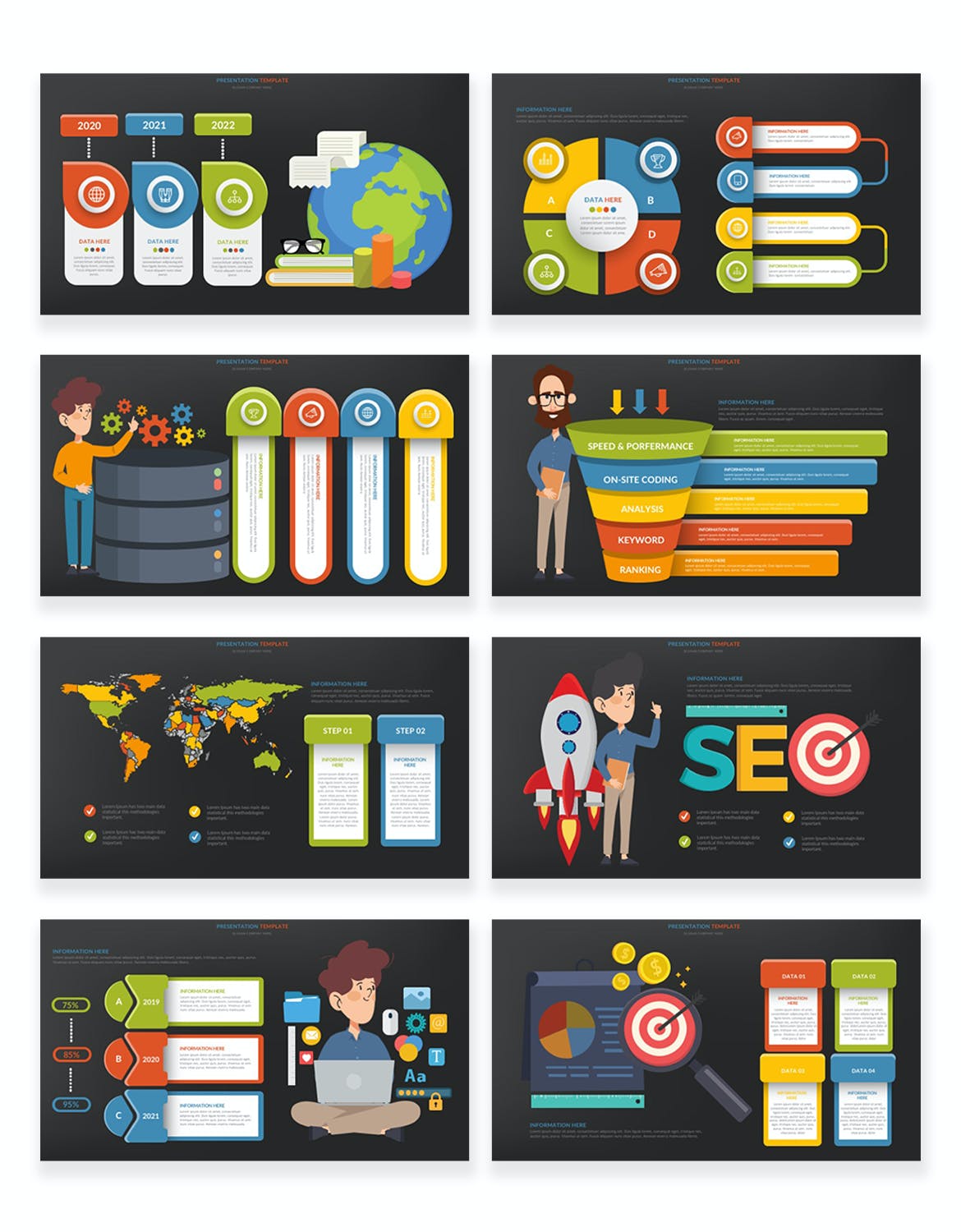SEO动画图表PPT演示幻灯片模板 SEO Infographic Powerpoint Template 幻灯图表 sucaiwan.com
