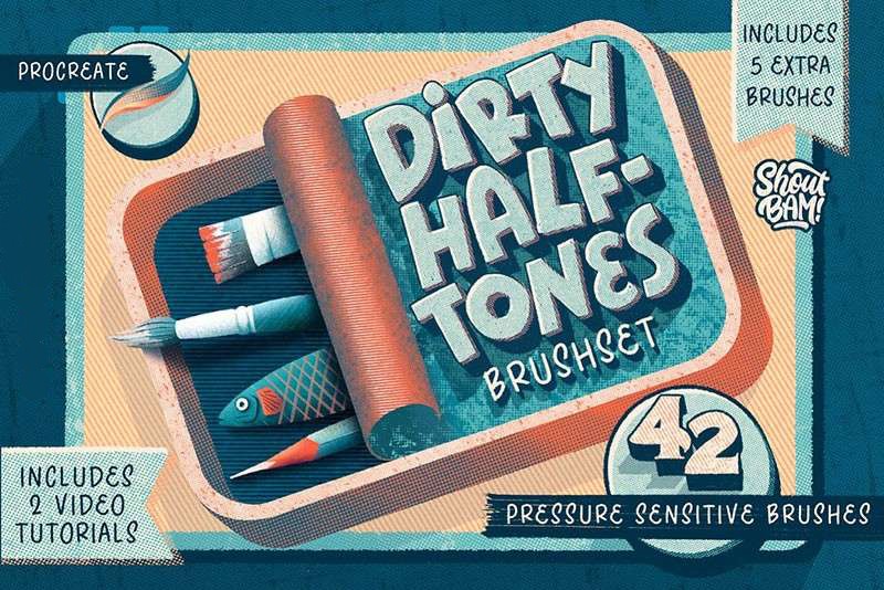 42个半色调纹理Procreate笔刷 笔刷资源 sucaiwan.com