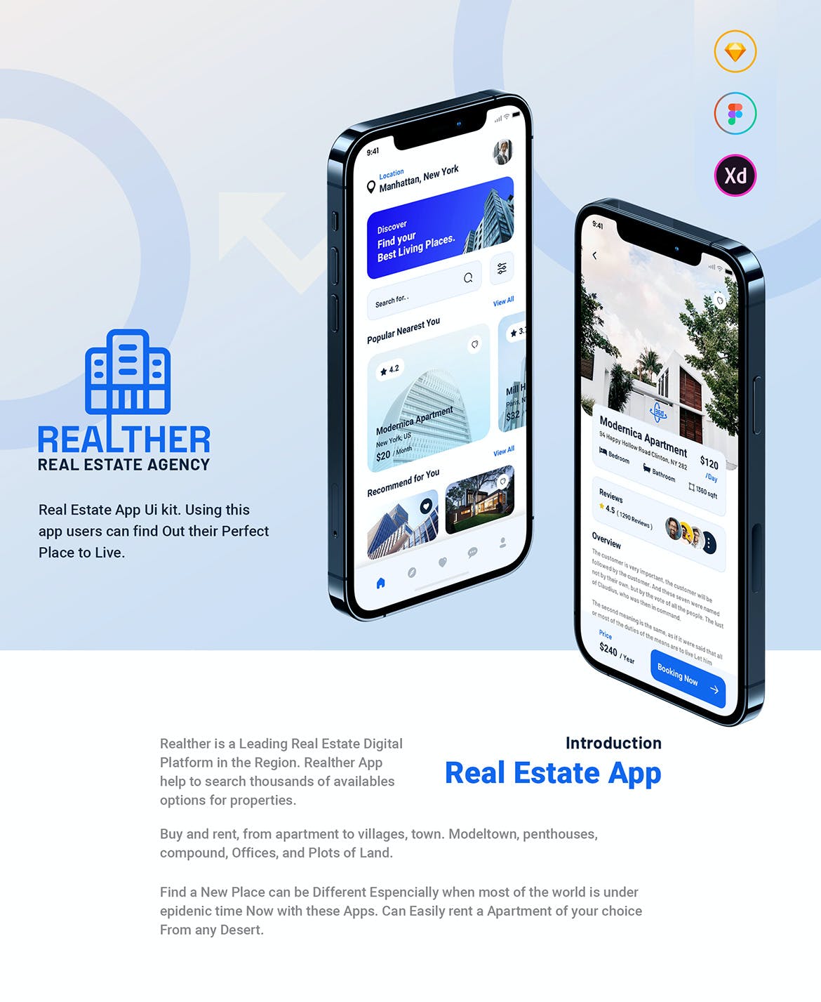 房地产服务应用App模板UI套件 Realther – Real Estate Mobile App UI Kit APP UI sucaiwan.com
