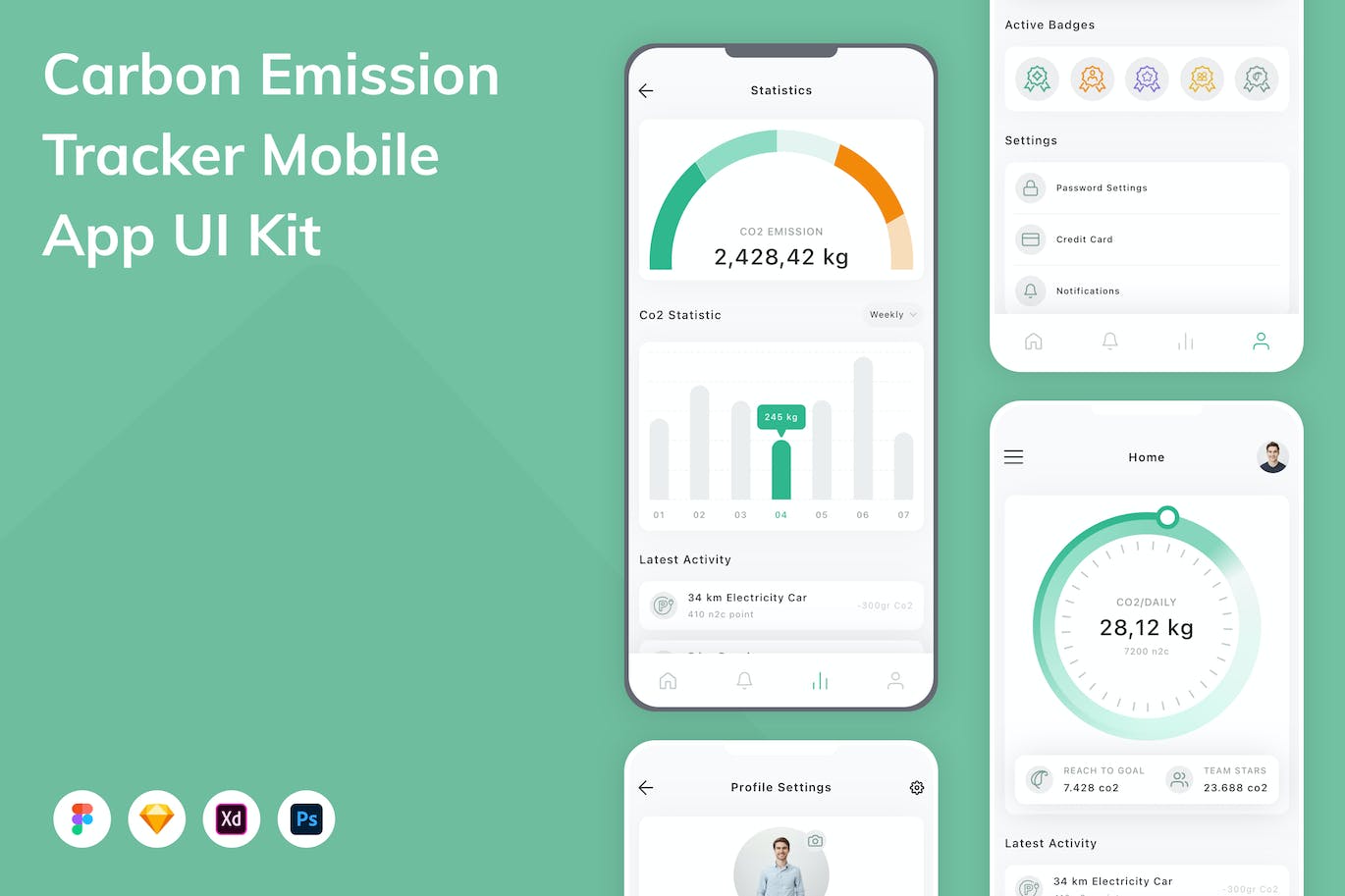 碳排放跟踪应用程序App界面设计UI套件 Carbon Emission Tracker Mobile App UI Kit APP UI sucaiwan.com