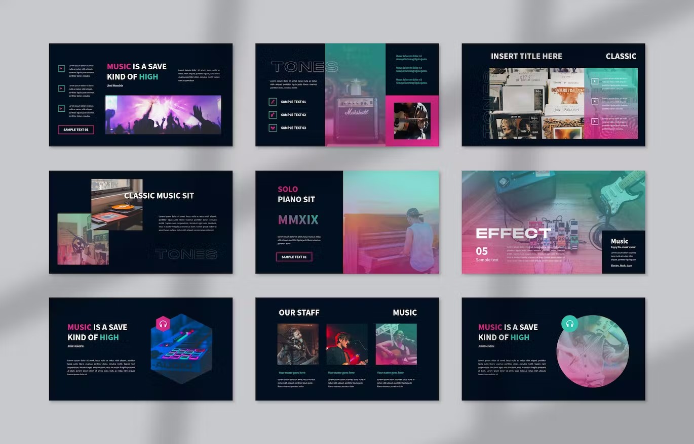 渐变主题音乐派对PPT幻灯片模板素材 Tones PowerPoint 幻灯图表 sucaiwan.com