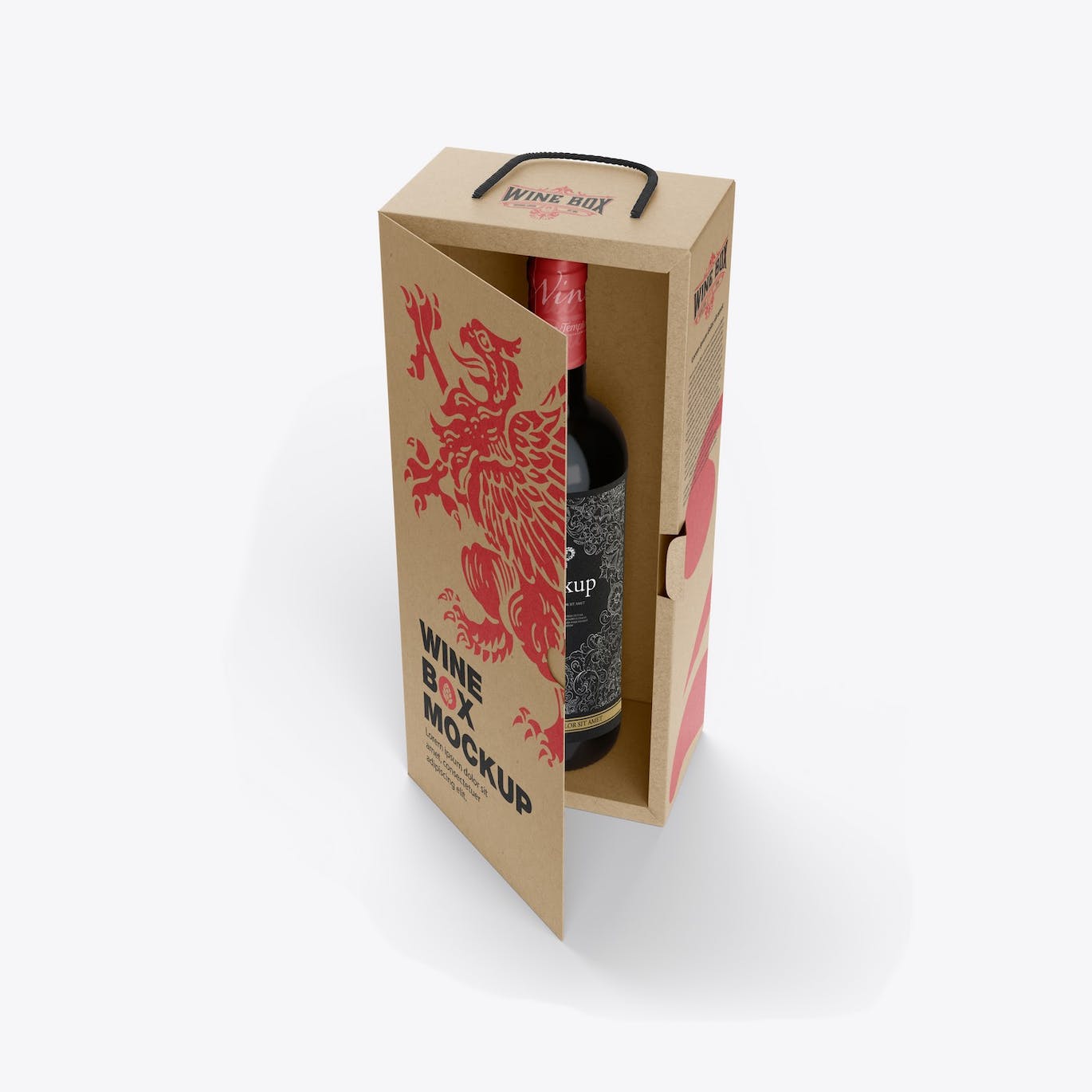 红酒酒瓶纸礼盒品牌包装设计样机 Box with Wine Bottle Mockup 样机素材 sucaiwan.com