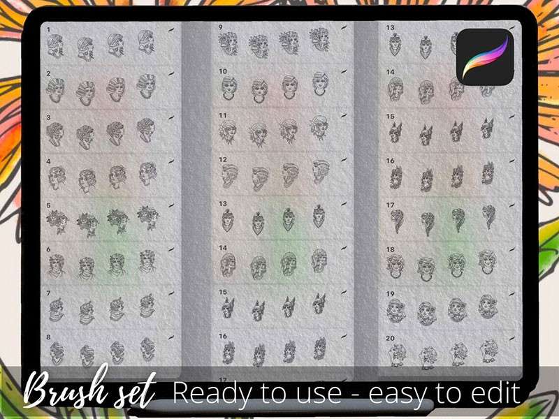 20个女性线描画Procreate笔刷 笔刷资源 sucaiwan.com