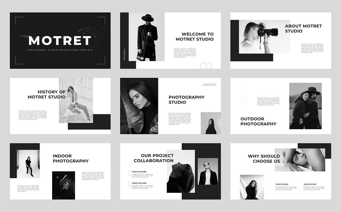 摄影工作室PPT演示文稿 Motret – Photography Studio Powerpoint Template 幻灯图表 sucaiwan.com