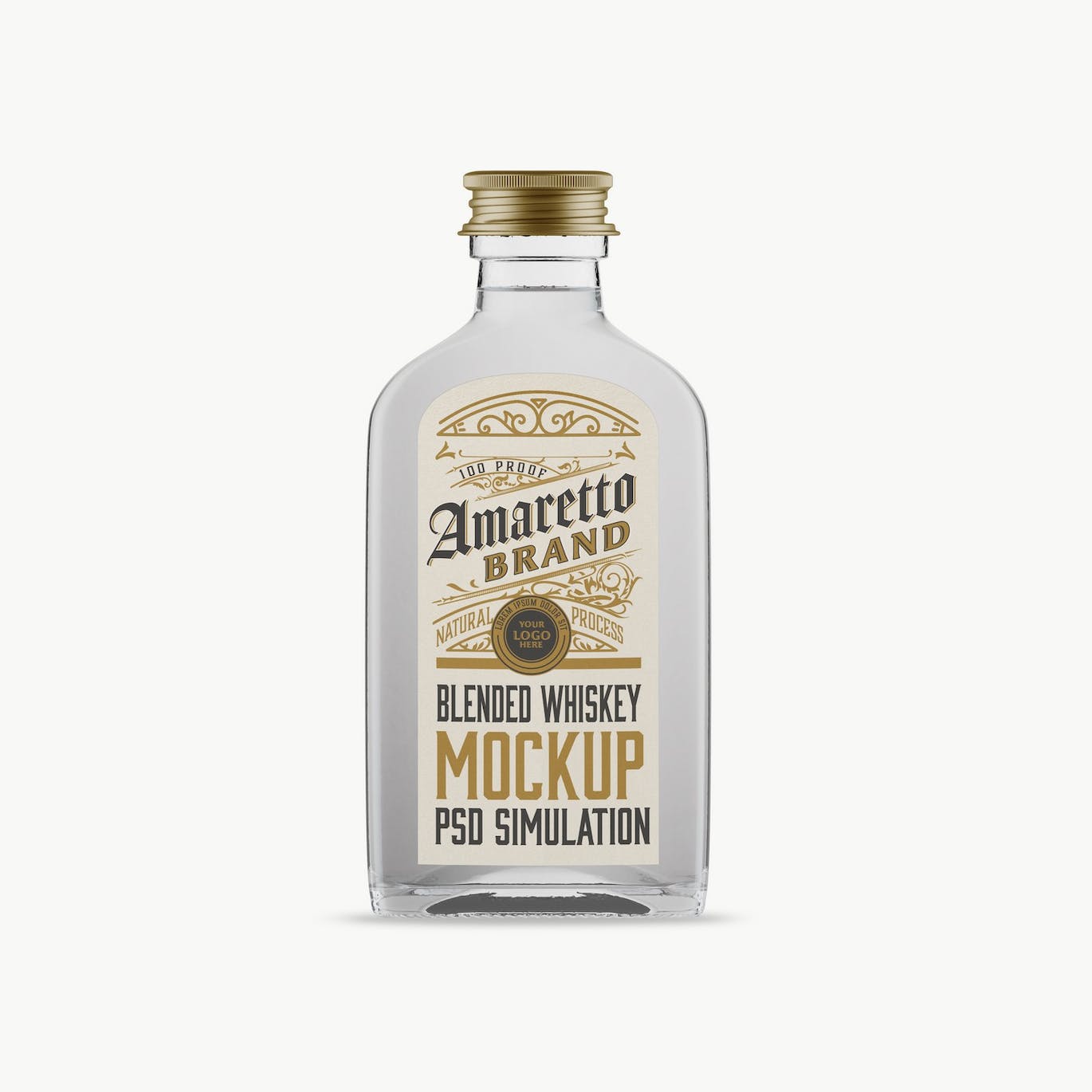 扁平威士忌玻璃瓶设计样机 Flat Whiskey Glass Bottle Mockup 样机素材 sucaiwan.com