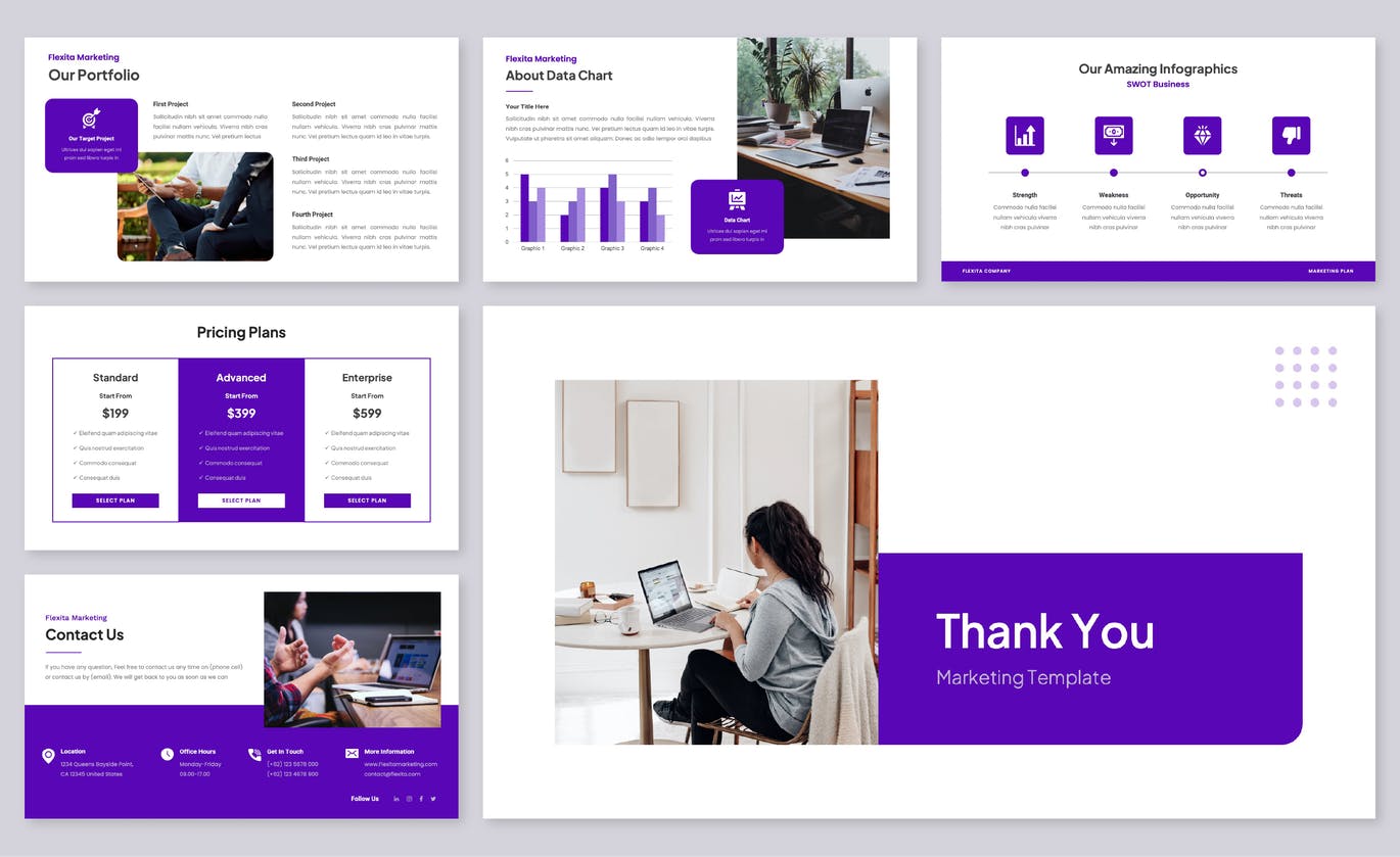 营销销售PPT幻灯片设计模板 Flexita – Marketing PowerPoint Template 幻灯图表 sucaiwan.com