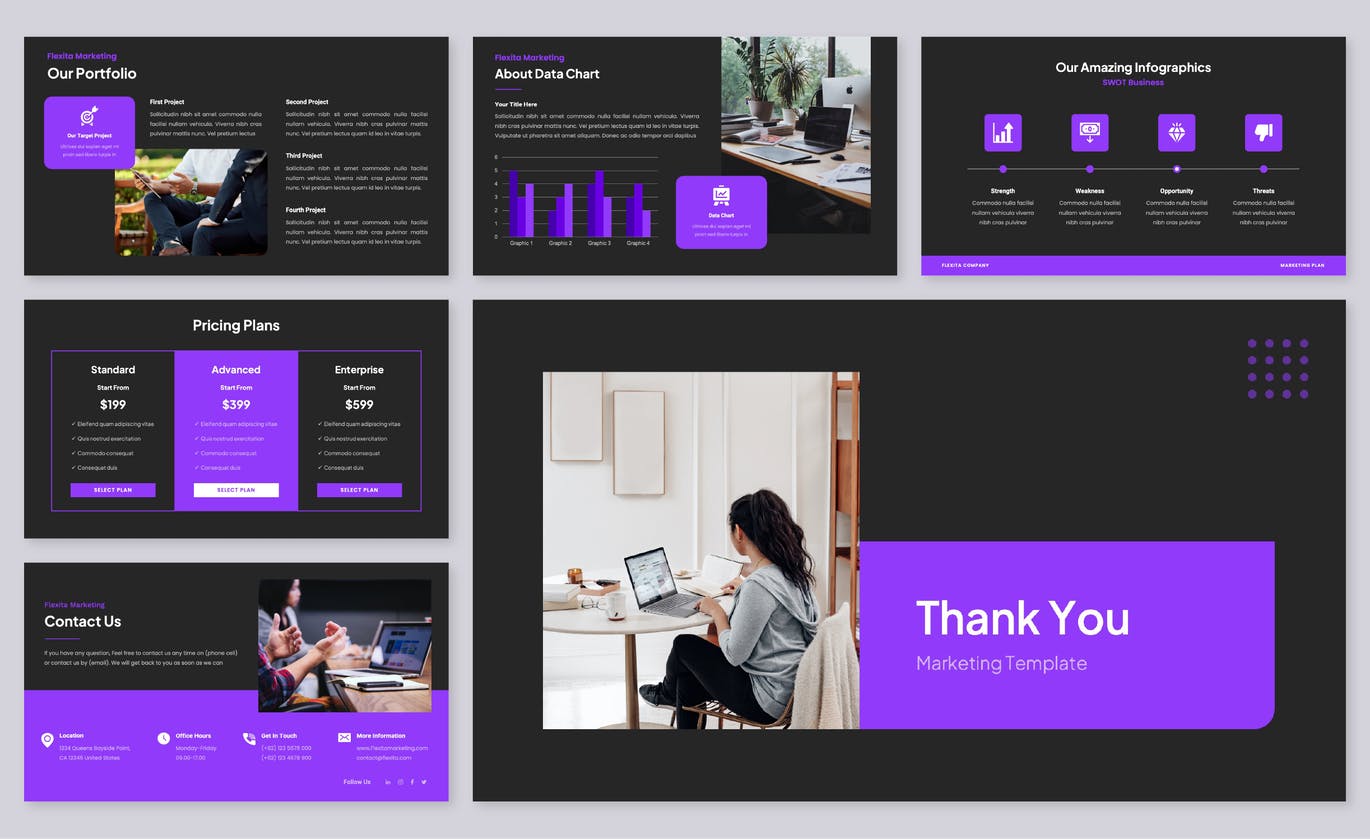 营销销售PPT幻灯片设计模板 Flexita – Marketing PowerPoint Template 幻灯图表 sucaiwan.com