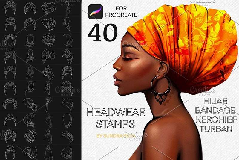 40个女性头饰Procreate笔刷 笔刷资源 sucaiwan.com