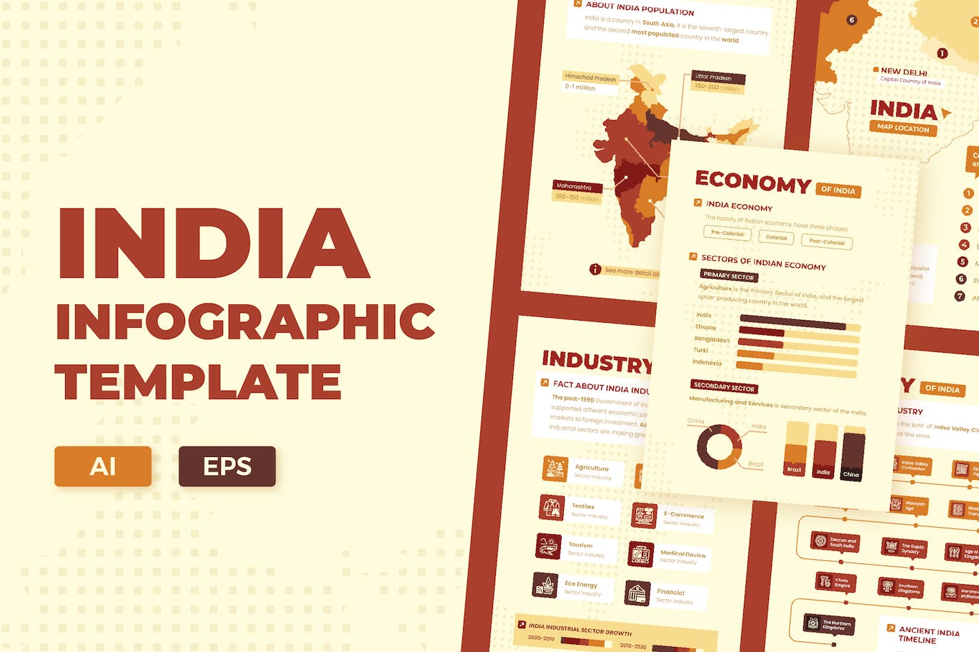 印度地图信息图表矢量模板 INDIA – Infographic Template 幻灯图表 sucaiwan.com