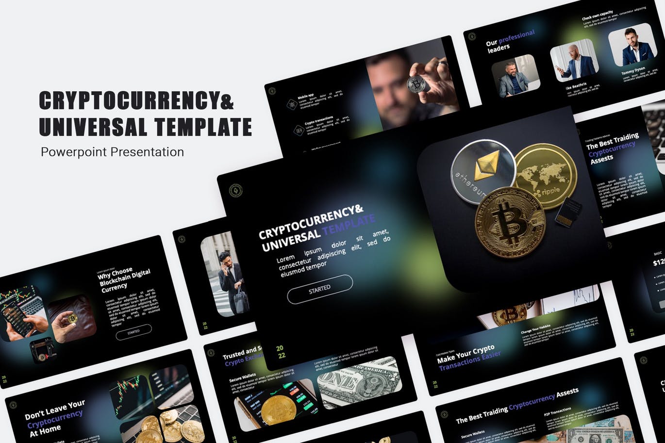 加密货币金融演示PPT模板 Cryptocurrency PowerPoint Template 幻灯图表 sucaiwan.com