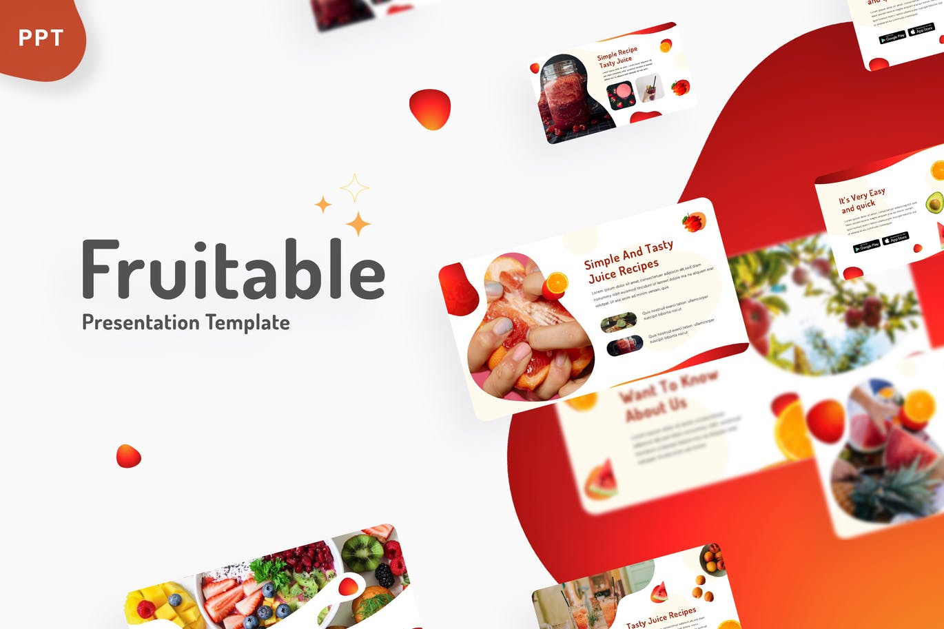 水果食品展示PPT创意模板 Fruitable – Creative Powerpoint Template 幻灯图表 sucaiwan.com